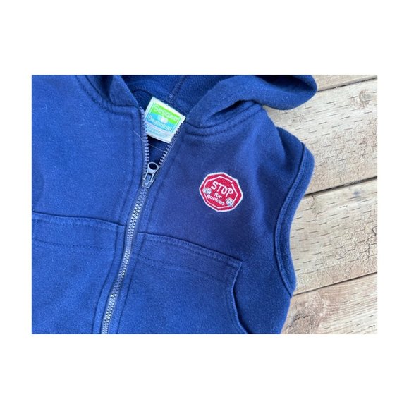 Y2K Sesame Street Beginnings Fleece Hoodie Vest Navy Blue "Stop for Cookies" Pat - Picture 3 of 7